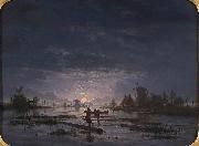 Jacob Abels An Extensive River Scene with Fishermen at Night oil